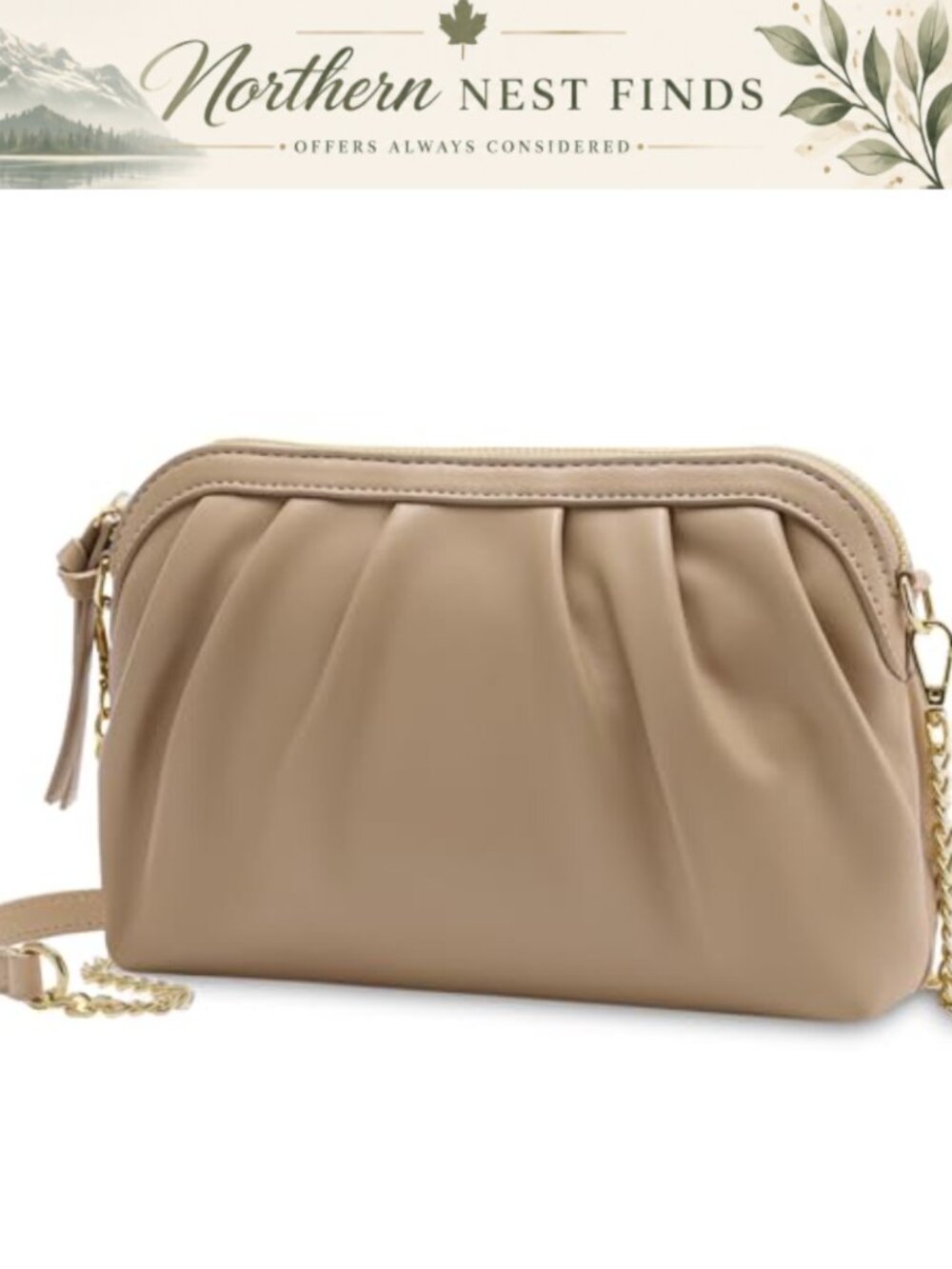Vegan Leather Ruched Shell Clutch Evening Handbag Crossbody Shoulder Bag